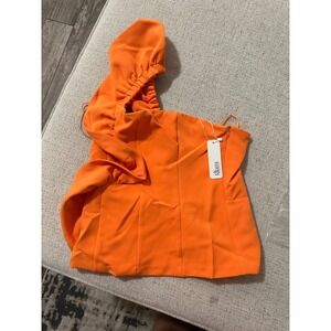 Glam Reva Ruffle One Shoulder Peplum Top Women Medium Orange NEW GT6361